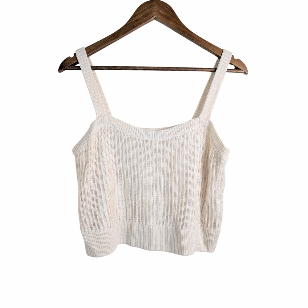Lauren Ralph Lauren Crochet Beachy Linen  Ivory Boxy Crop Tank Top Petite L